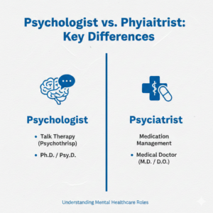Psychologist vs. Psychiatrist explained—differences, therapy vs. medication, salary details, and how to apply for jobs in the U.S.
